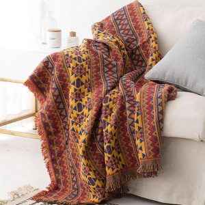 Large Aztec Throw Blanket Boho Throw Woven Tapestry Fringed Sofa Throw