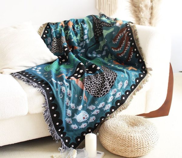 Fish & Mermaid Tapestry Throw Blanket