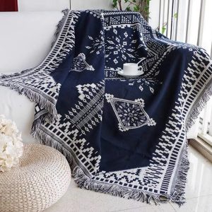 Large Aztec Throw Blanket Boho Throw Woven Tapestry Fringed Sofa Throw