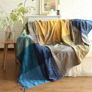 Large Blue Bohemian Throw Blanket Moroccan Throw Boho Bed Blanket