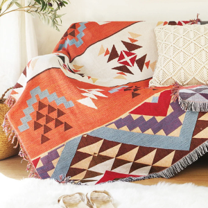 Large Aztec Throw Blanket Boho Throw Woven Tapestry Fringed Sofa Throw