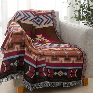 Large Aztec Throw Blanket Boho Throw Woven Tapestry Fringed Sofa Throw