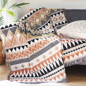 Large Aztec Throw Blanket Boho Throw Woven Tapestry Fringed Sofa Throw