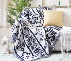 Large Aztec Throw Blanket Boho Throw Woven Tapestry Fringed Sofa Throw