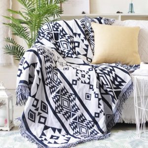 Large Aztec Throw Blanket Boho Throw Woven Tapestry Fringed Sofa Throw