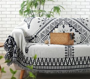 White and Dark Navy Blue Aztec Throw Blanket