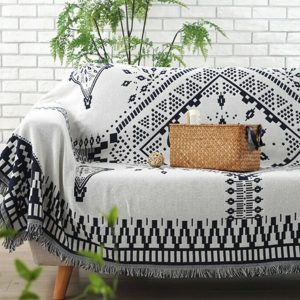 White and Dark Navy Blue Aztec Throw Blanket