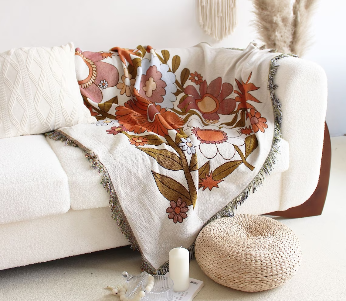 Retro Scandi Floral Woven Throw Blanket – Heritage House GB