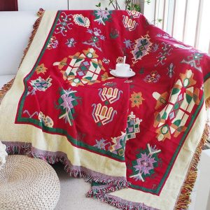 Large Aztec Throw Blanket Boho Throw Woven Tapestry Fringed Sofa Throw