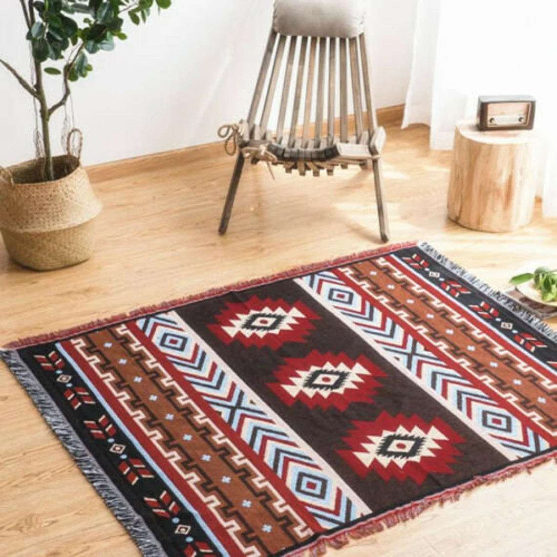 Large Aztec Throw Blanket Boho Throw Woven Tapestry Fringed Sofa Throw - Image 5