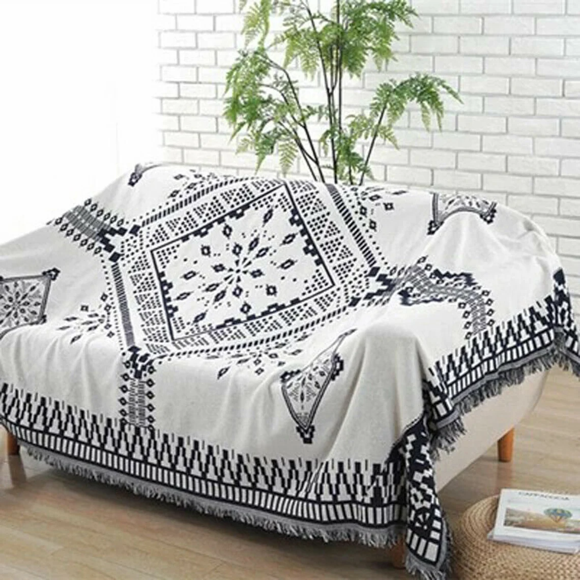 White and Dark Navy Blue Aztec Throw Blanket - Image 9