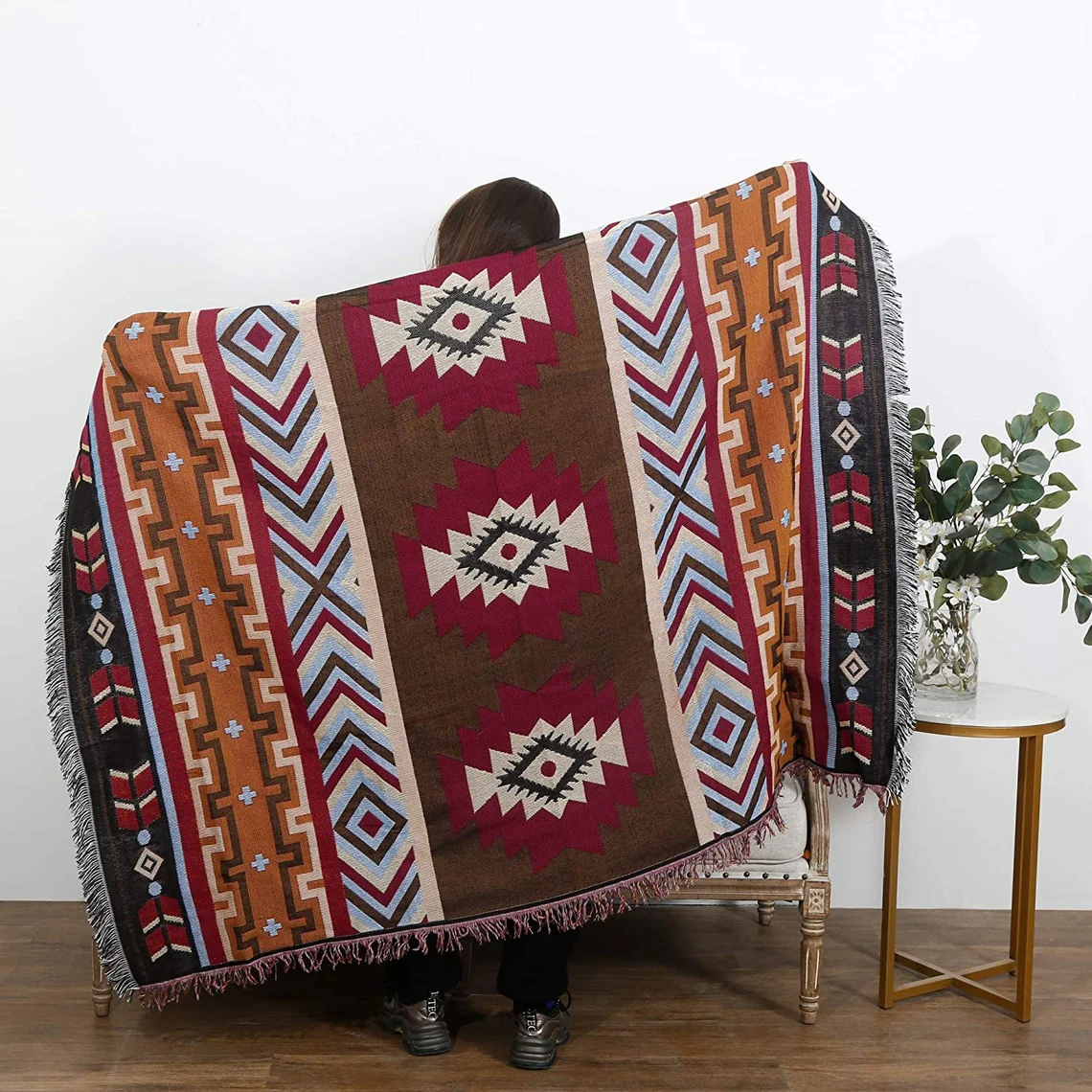Large Aztec Throw Blanket Boho Throw Woven Tapestry Fringed Sofa Throw - Image 2
