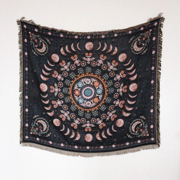 Moon Phase Celestial Tapestry Throw Blanket