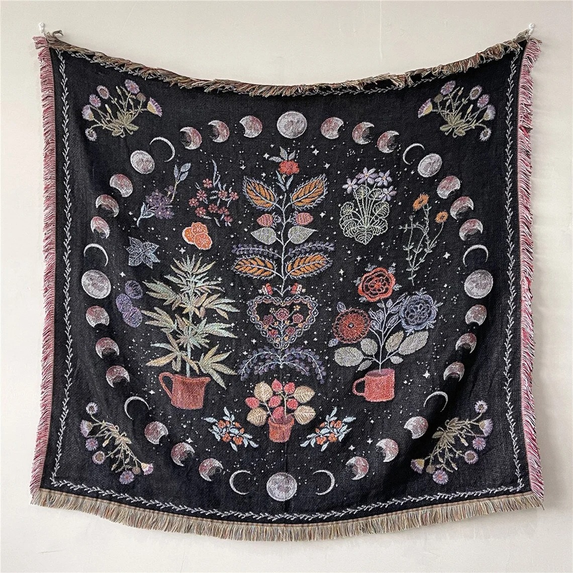 Moon Phase Celestial Tapestry Throw Blanket