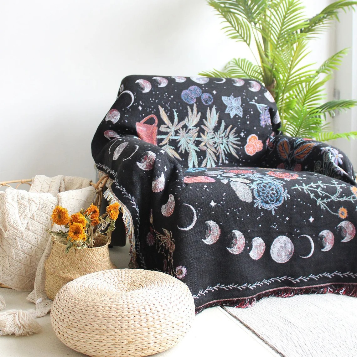 Moon Phase Celestial Tapestry Throw Blanket - Image 3