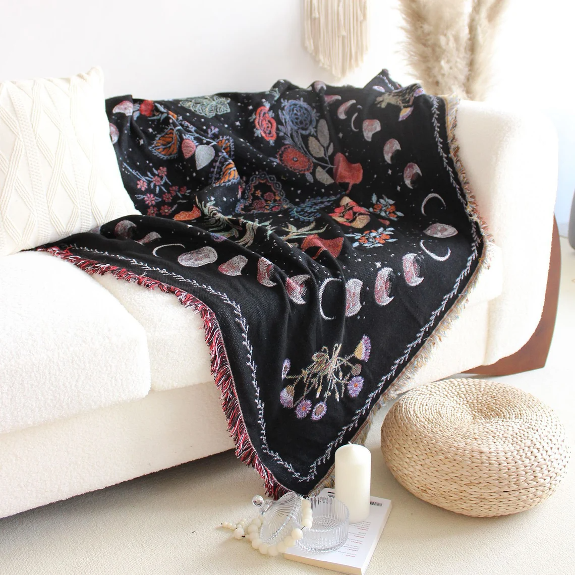 Moon Phase Celestial Tapestry Throw Blanket - Image 2