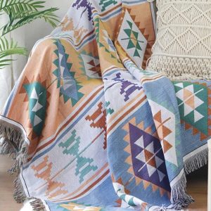 Large Aztec Throw Blanket Boho Throw Woven Tapestry Fringed Sofa Throw