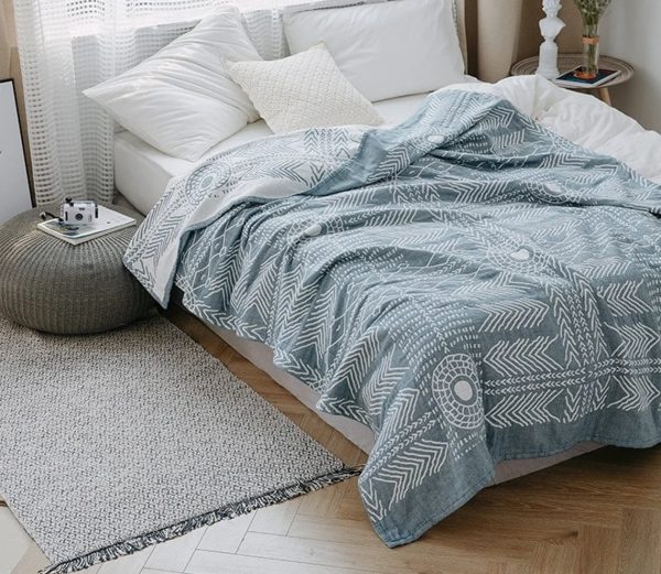 Large Reversible Blue Scandi Nordic Sofa Throw Blanket Boho Throw Bed Blanket