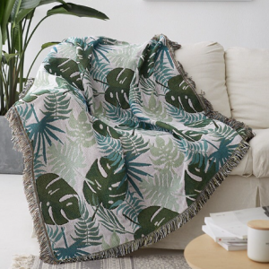Tropical Jungle Leaf Tapestry Throw Blanket Boho Woven Fringed Sofa Throw, Bed Throw