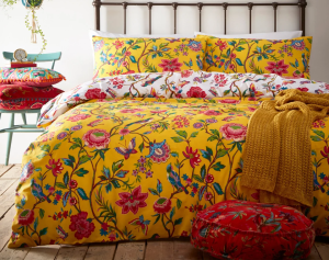 Yellow Reversible Floral Tropical Duvet Cover Set