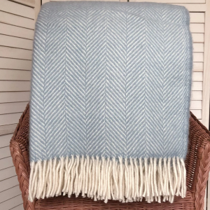 100% Pure New Wool Duck Egg Blue Blanket Throw British Blanket