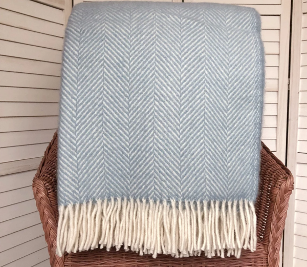 100% Pure New Wool Duck Egg Blue Blanket Throw British Blanket