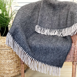 100% Pure New Wool Dark Grey Blanket Throw British Blanket