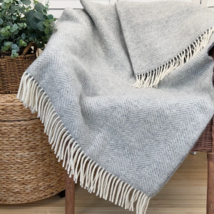 100% Pure New Wool Light Grey Blanket Throw British Blanket