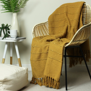 Large Boho Tufted Mustard Cotton Throw Blanket