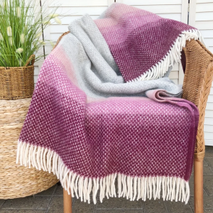 100% Pure New Wool Pink and Grey Blanket Throw British Blanket