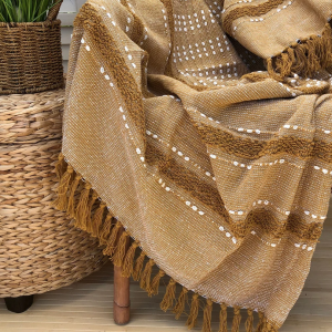 Scandi Tufted Cotton Mustard Throw Blanket