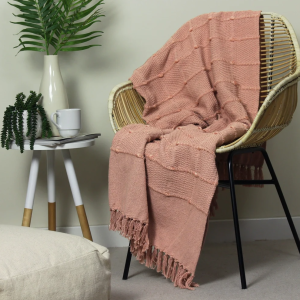 Tufted Blush Pink Cotton Throw Blanket