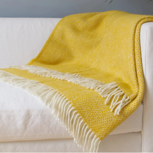 100% Pure New Wool Yellow Blanket Throw British Blanket