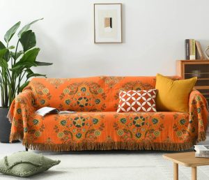 Large Reversible Scandi Nordic Floral Cotton Throw Blanket