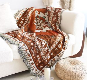 Bohemian Moroccan Throw Blanket Cotton Woven Tapestry Throw Blanket Boho