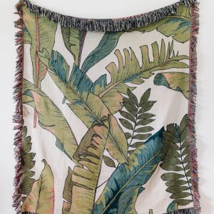 Tropical Leaf Tapestry Throw Blanket Boho Woven Fringed Sofa Throw,