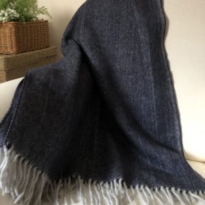 Navy Blue Herringbone Wool Blanket Throw